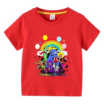 Rainbow friends彩虹朋友短袖兒童夏裝新款上衣童裝純棉男女童T恤