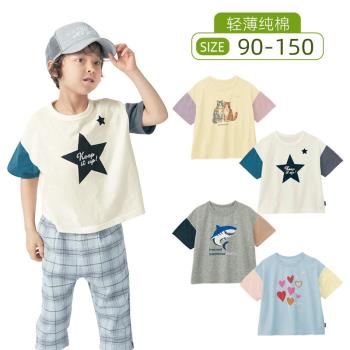 日系夏季兒童寬松T恤短袖純棉半袖90-150碼