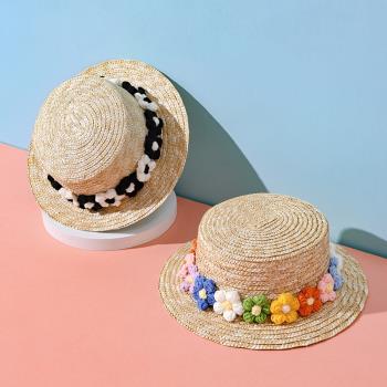兒童帽子女童遮陽帽麥稈草帽夏季可愛女寶寶防曬帽戶外沙灘太陽帽