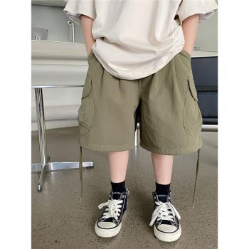 23夏季港系童裝新款簡約工裝短褲男童新版抽繩裝飾童褲