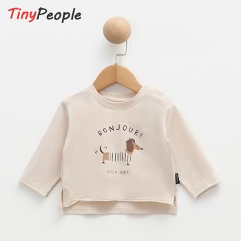Tinypeople嬰兒春夏長袖圓領T恤純棉A類男女寶寶卡通打底衫單體恤