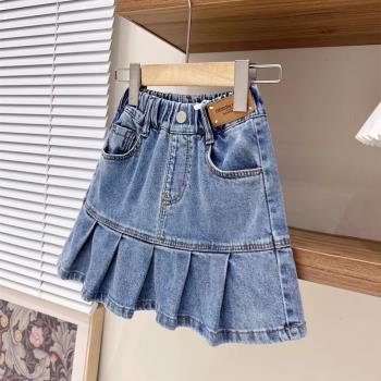 女童時尚牛仔裙2023夏季新款韓版兒童洋氣百搭荷葉邊短裙半身裙潮