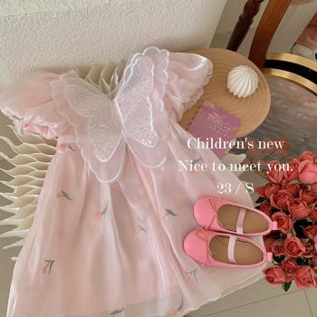 女童連衣裙夏季網紅兒童帶翅膀裙子洋氣女孩韓系甜美泡泡袖公主裙