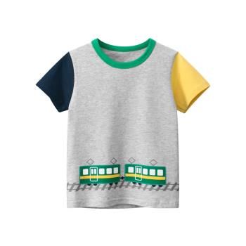 27kids童裝夏季新品舒適款兒童短袖T恤 韓版服裝純棉火車圖案半袖