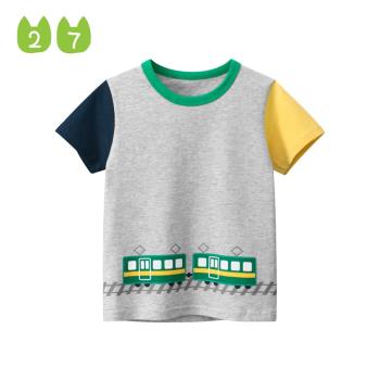27kids童裝夏季兒童短袖T恤純棉火車圖案半袖男寶寶上衣男童衣服