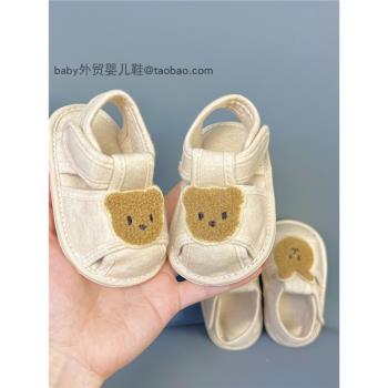 夏季嬰兒學步涼鞋0-1歲寶寶軟底卡通布鞋新生兒百天周歲不掉鞋子