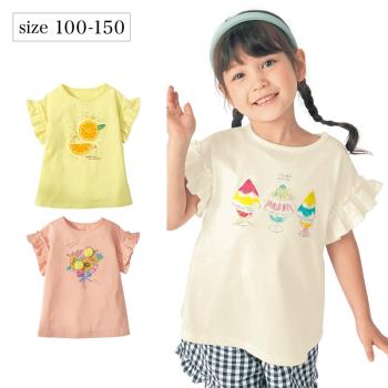 日本千家趣會女童裝夏立體裝飾甜美圖案 純棉荷葉邊連肩袖短袖T恤