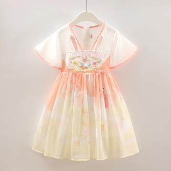 女童連衣裙2023夏季新款兒童洋氣古裝漢服寶寶中國風超仙古風裙子