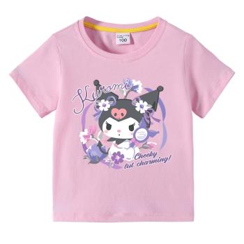 庫洛米Kuromi女童短袖T恤2023夏裝新款兒童上衣寶寶4純棉體恤6歲8