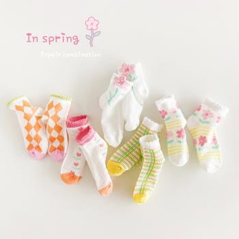 5雙裝 2023春夏新品男女兒童襪子網眼卡絲襪花邊花朵寶寶薄款短襪
