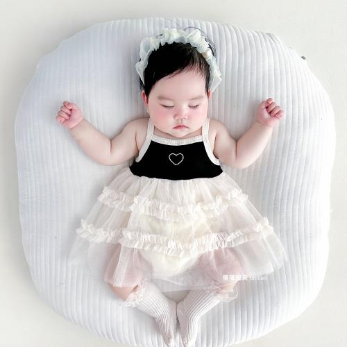 嬰兒夏裝女寶寶衣服夏季滿月百天公主裙子連體吊帶包屁一周歲禮服
