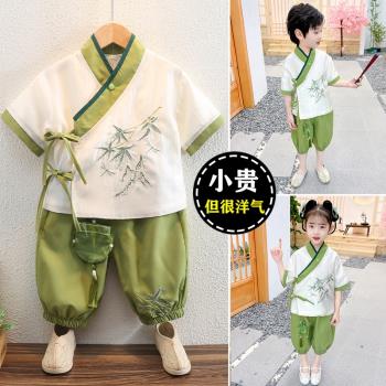 寶寶夏裝男童民族風竹子套裝漢服中國風兒童禮服女童唐裝古裝周歲