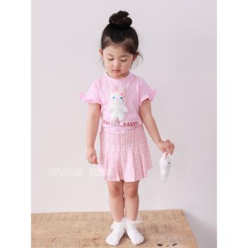奇優米韓國進口童裝2023夏季女童寶寶卡通洋氣小熊玩偶短袖T恤C1