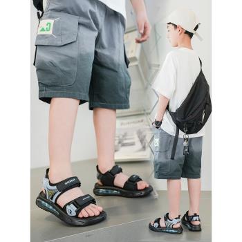 涼鞋男童2023新款夏季真皮軟底防滑童鞋中大童男孩學生兒童沙灘鞋