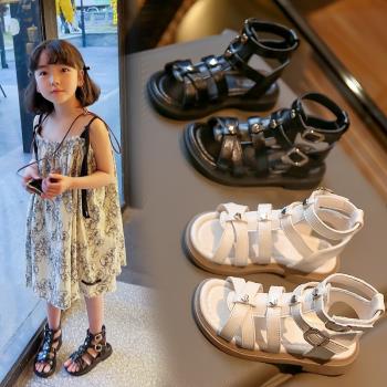 韓版羅馬鞋2023夏季涼鞋時尚小女孩鞋兒童女童新款高幫露趾公主鞋