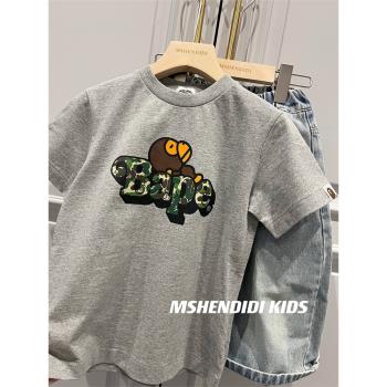 2023 zui新款 日系夏裝猴子短袖兒童寶寶男童猿猴迷彩印花純棉T恤