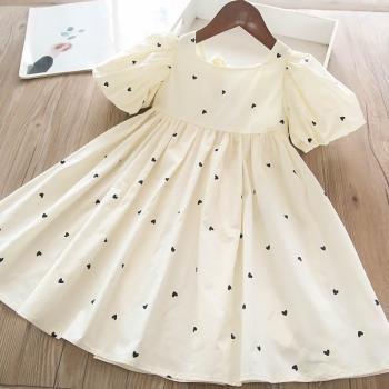 女童2023夏裝新款連衣裙兒童洋氣短袖裙子寶寶夏季時髦純棉公主裙