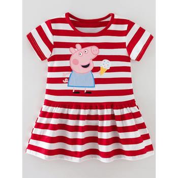 可愛小豬女童條紋風連衣裙寶寶純棉夏裝兒童裝T恤裙子嬰兒公主裙8