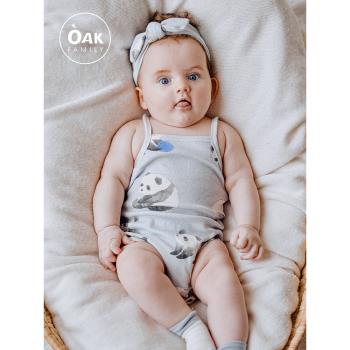 OAK FAMILY初生嬰兒吊帶包屁衣夏薄款莫代爾哈衣爬服男女寶寶衣服