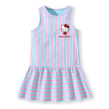 夏季女童氣質條紋卡通貓咪棉布背心裙兒童寶寶寬松卡通無袖連衣裙