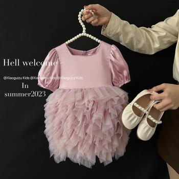 韓國女童連衣裙夏季兒童蓬蓬網紗蛋糕裙禮服小女孩洋氣生日公主裙