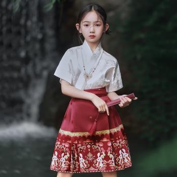 明制漢服女童中國風高端馬面裙古風小女孩兒童夏季短款套裝連衣裙