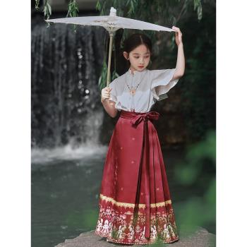 漢服女童馬面裙夏季短袖上衣兒童高端中國風改良中式古風套裝大童