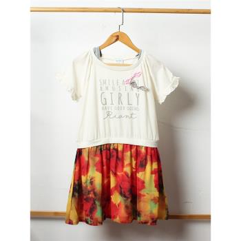 E857-O2童裝150碼 日本單 兒童連衣裙短袖裙女童夏季雪紡甜美外貿