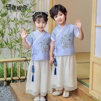 夏季薄款短袖男童漢服女童中國風改良古裝男孩六一兒童民族演出服
