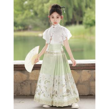 馬面裙女童古裝中國風超仙古風漢服兒童半身裙唐裝2023年夏款套裝