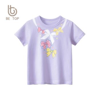 27home韓版童裝兒童短袖T恤蝴蝶結圖案2023夏季寶寶圓領可愛衣服