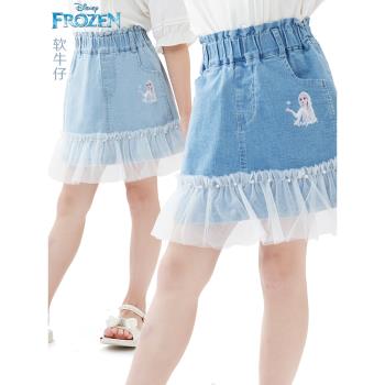 迪士尼女童牛仔短裙夏季新款裙子愛莎半裙甜美外穿小女孩童裝薄款