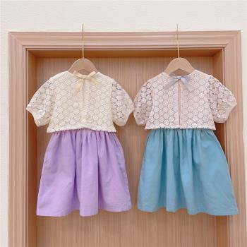 日系 PM 女童寶寶 夏季假2件鉤花蕾絲連衣裙 精致的小洋服90-100