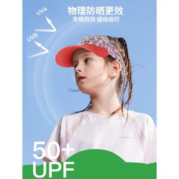 兒童防曬帽寶寶空頂帽科技印花夏季男孩女孩遮陽帽戶外速干太陽帽