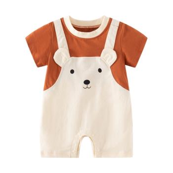 寶寶背帶連體衣夏季嬰兒衣服薄款寶寶滿月夏裝小熊純棉3個月6哈衣