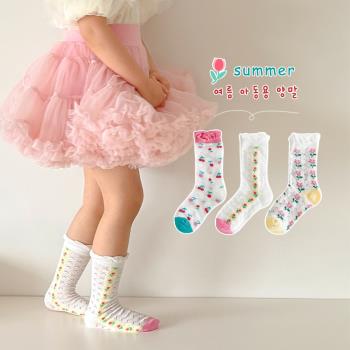女童襪子夏季薄款水晶絲襪兒童韓系花邊中筒襪夏天透氣寶寶網眼襪