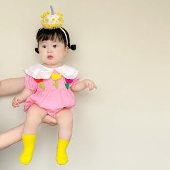 女寶寶夏裝包屁衣洋氣短袖連體衣嬰兒娃娃領甜美公主哈衣夏季薄款
