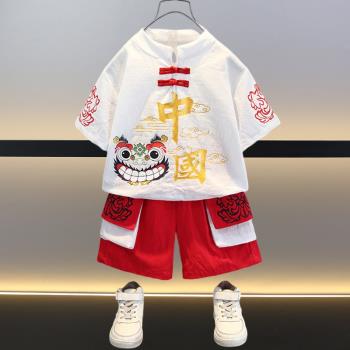 男童唐裝套裝夏季中國風2023新款寶寶短袖小童夏裝洋氣潮兒童漢服