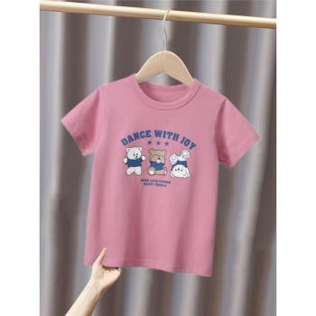 27home韓版童裝夏季新款2023女寶寶衣服兒童小熊卡通純棉短袖T恤