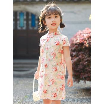 兒童旗袍夏季寶寶兔唐裝女童中國風旗袍女孩中式洋氣薄款古風裙子