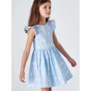 2023法式外貿女童夏季新款洋氣純棉小女孩高級感藍色氣質連衣裙