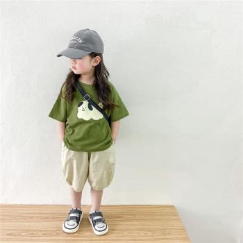 兒童卡通動物印花短袖2023夏季新款韓版洋氣男童女童可愛圓領上衣