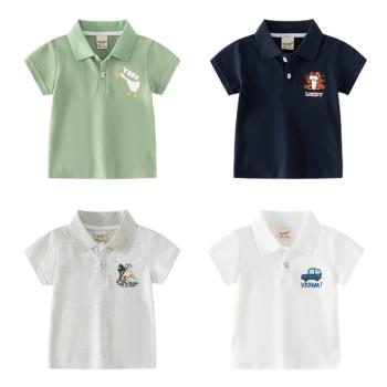 夏季兒童半袖老虎POLO衫男童翻領印花鵝T恤中小童珠地棉短袖衣服