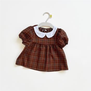 新品童裝日系80-100嬰童女寶寶夏季純棉短袖上衣T恤套頭娃娃領