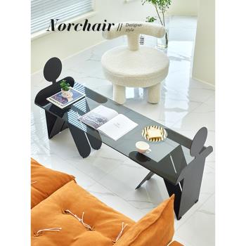 Norchair創意人形玻璃茶幾侘寂風床頭幾家用小茶桌小戶型客廳邊幾