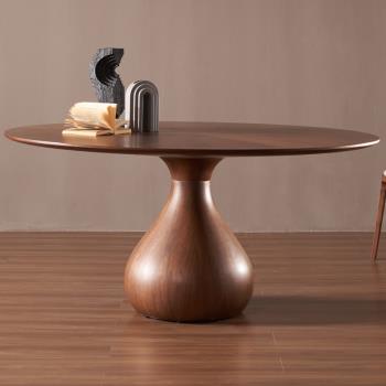 北歐簡約黑胡桃實木餐桌椅組合圓水滴形家用飯桌客廳餐廳別墅圓桌