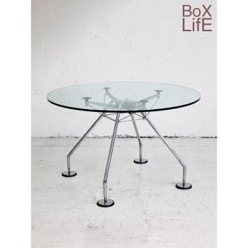盒子生活設計師玻璃長餐桌不銹鋼創意辦公桌現代輕奢圓桌NOMOS桌