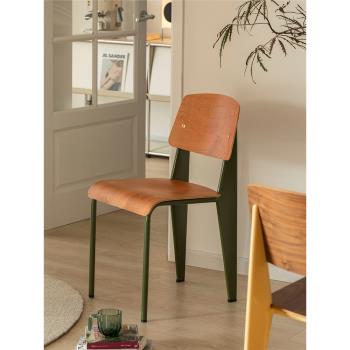 萊陌家居|復古餐椅綠色標準椅設計師實木餐桌椅子家用書桌椅中古