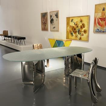 ins網紅現代北歐設計師藝術不銹鋼長方形餐桌創意客廳別墅樣板房