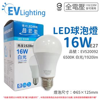 6入 【EVERLIGHT億光】 LED 16W 6500K 白光 全電壓 E27 新戰鬥版 球泡燈 EV520092